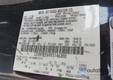 2009 Ford Mustang Gt/Gt Premium z USA, uszkodzony, nr VIN 1ZVHT82H495146300